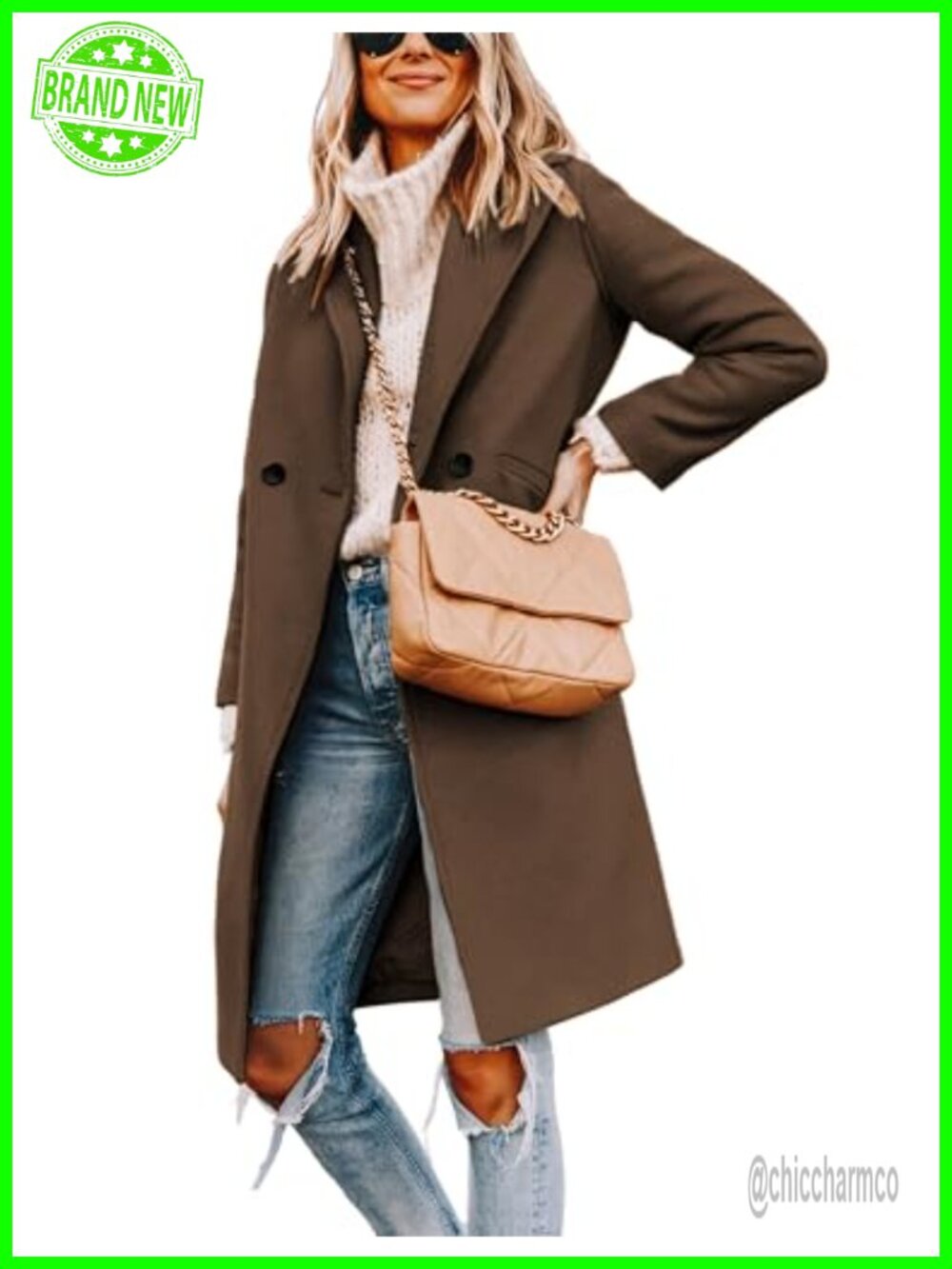 Wool Blend Peacoat Notch Lapel Double-Breasted Knee Length Winter Coat